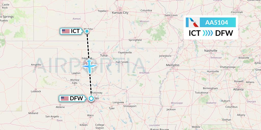 AA5104 American Airlines Flight Map: Wichita to Dallas