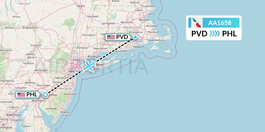 AA1658 American Airlines Flight Map: Providence to Philadelphia