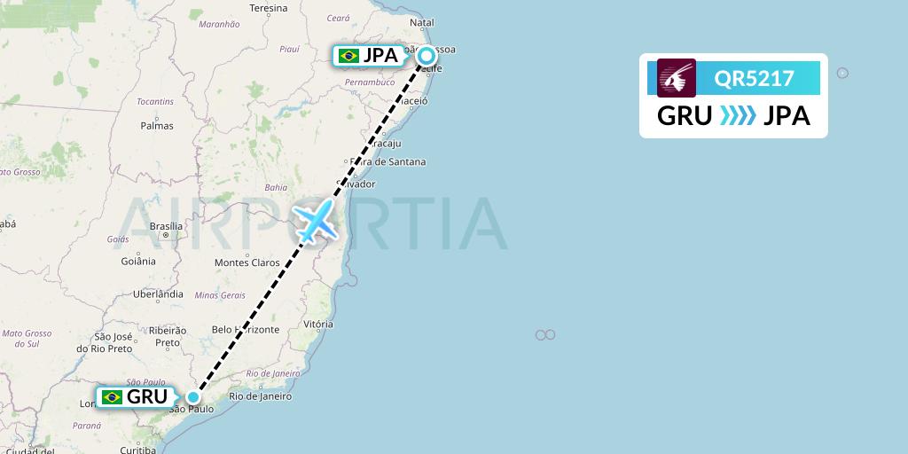 QR5217 Qatar Airways Flight Map: Sao Paulo to Joao Pessoa