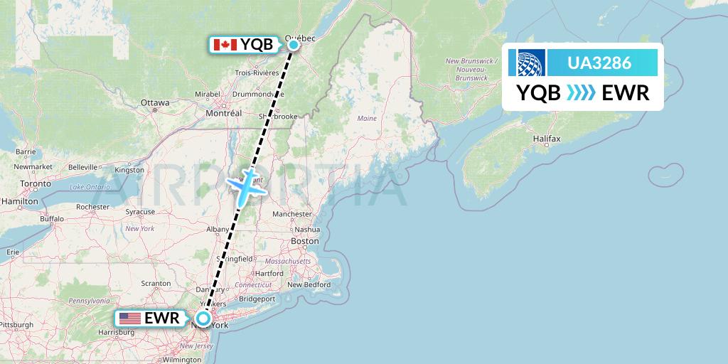 UA3286 United Airlines Flight Map: Quebec to New York