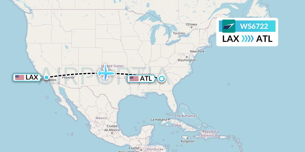 WS6722 WestJet Flight Map: Los Angeles to Atlanta
