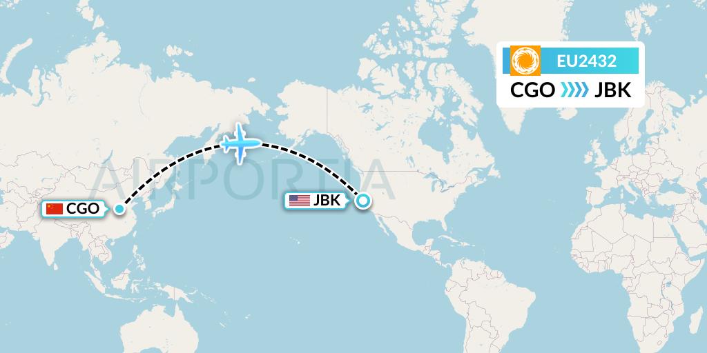 EU2432 Chengdu Airlines Flight Map: Zhengzhou to Berkeley