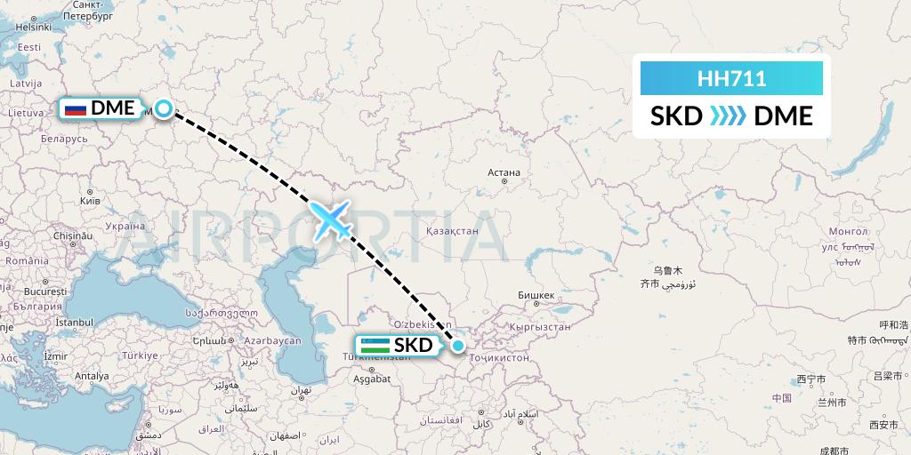 HH711 Qanot Sharq Flight Map: Samarkand to Moscow