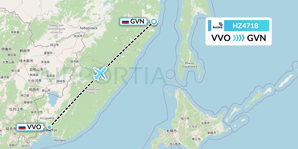 HZ4718 Aurora Flight Map: Vladivostok to Komsomolsk na Amur