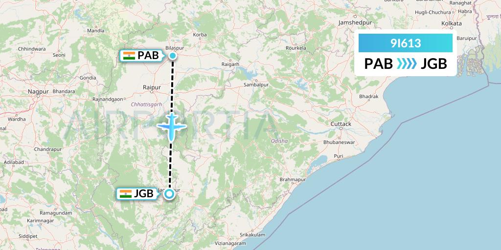 9I613 Air India Regional Flight Map: India to Jagdalpur
