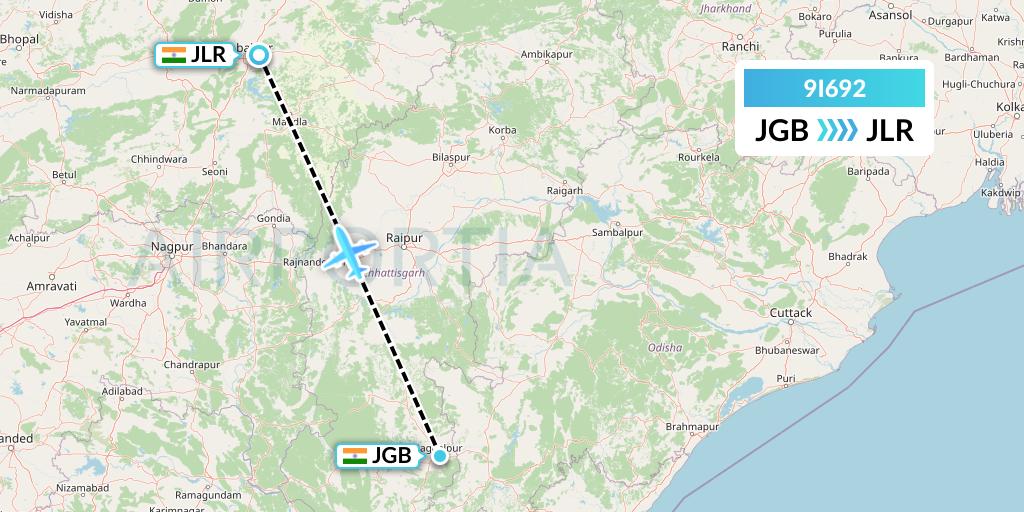 9I692 Air India Regional Flight Map: Jagdalpur to Jabalpur