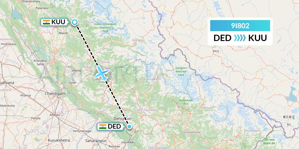 9I802 Air India Regional Flight Map: Dehradun to Kullu