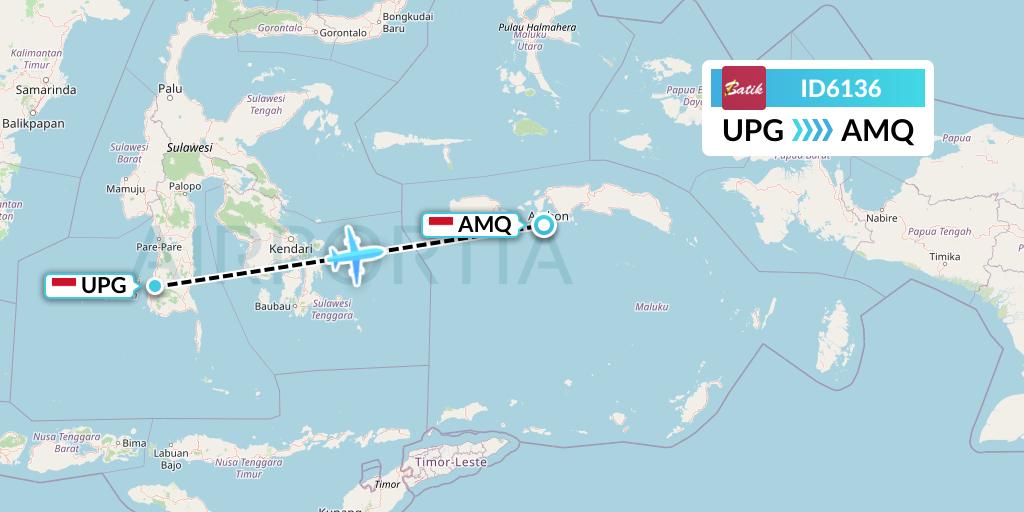 ID6136 Batik Air Flight Map: Makassar to Ambon