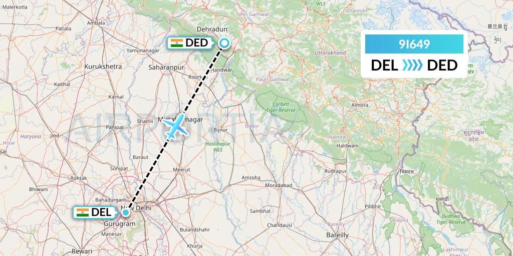 9I649 Air India Regional Flight Map: Delhi to Dehradun