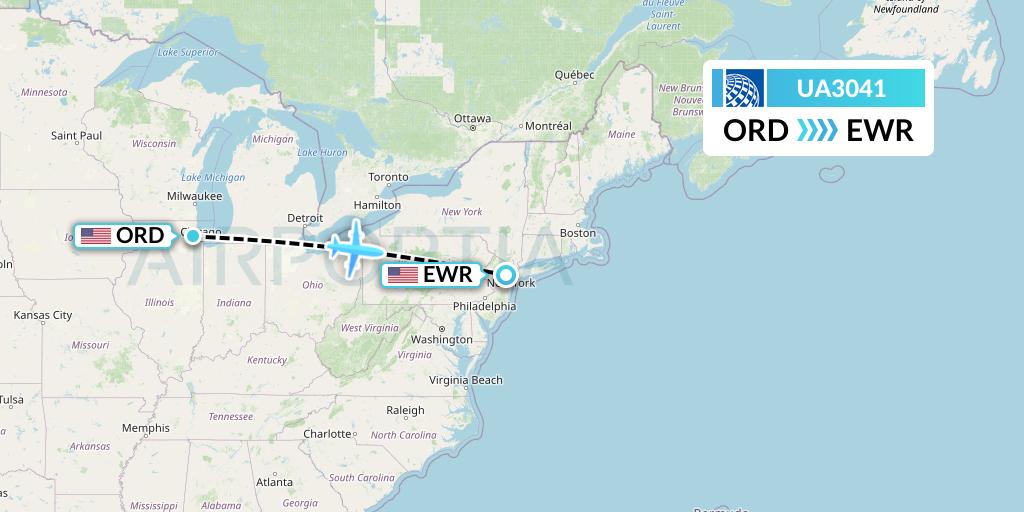 UA3041 United Airlines Flight Map: Chicago to New York