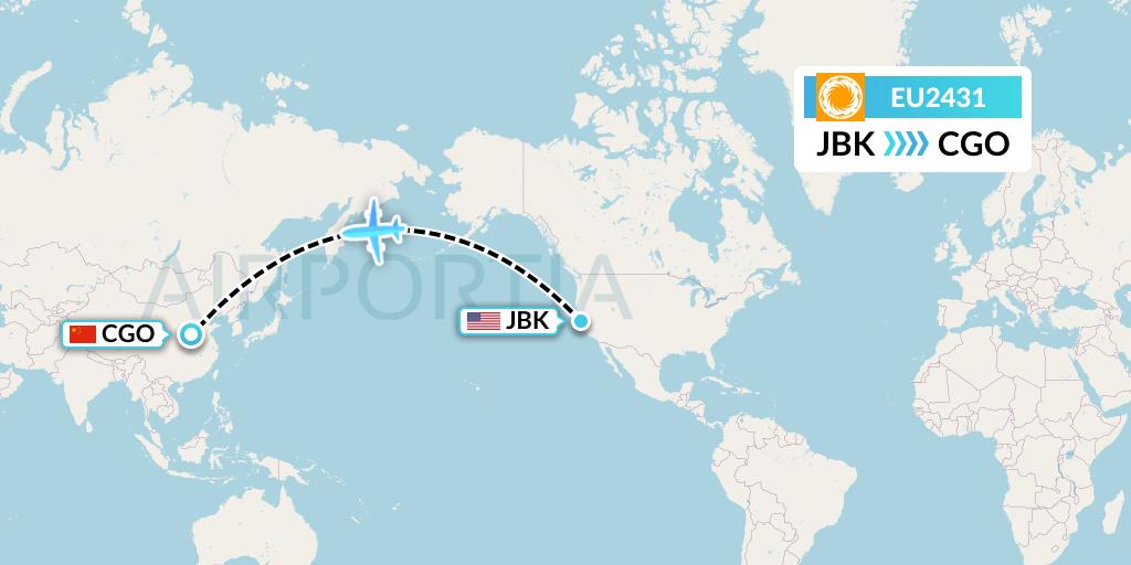 EU2431 Chengdu Airlines Flight Map: Berkeley to Zhengzhou