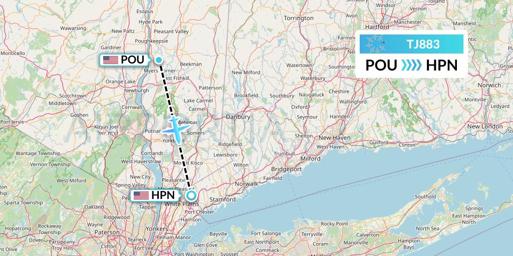 TJ883 Tradewind Aviation Flight Map: Poughkeepsie to White Plains