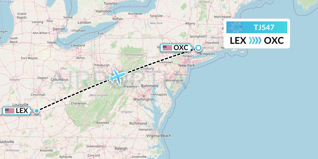 TJ547 Tradewind Aviation Flight Map: Lexington to Oxford