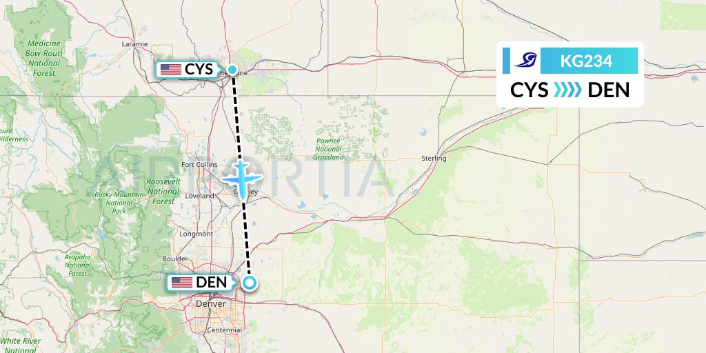 KG234 Key Lime Air Flight Map: Cheyenne to Denver