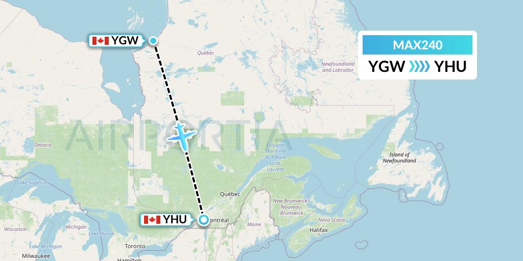 MAX240 Max Aviation Flight Map: Kuujjuarapik to Montreal