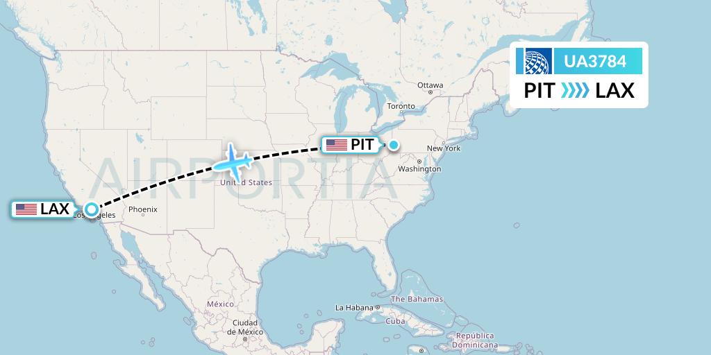 UA3784 United Airlines Flight Map: Pittsburgh to Los Angeles