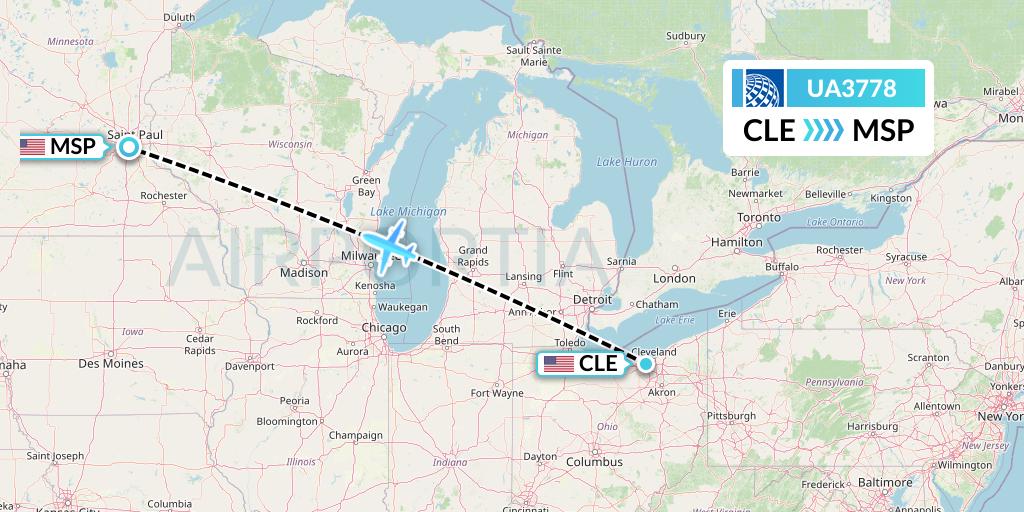 UA3778 United Airlines Flight Map: Cleveland to Minneapolis