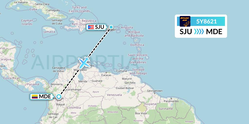 5Y8621 Atlas Air Flight Map: San Juan to Medellin
