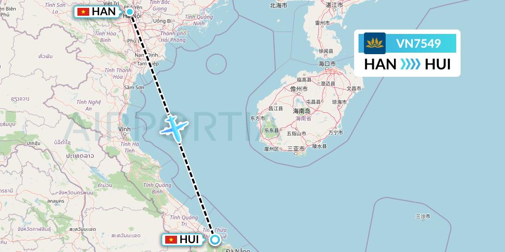 VN7549 Vietnam Airlines Flight Map: Hanoi to Hue