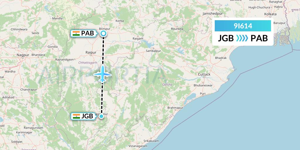 9I614 Air India Regional Flight Map: Jagdalpur to India