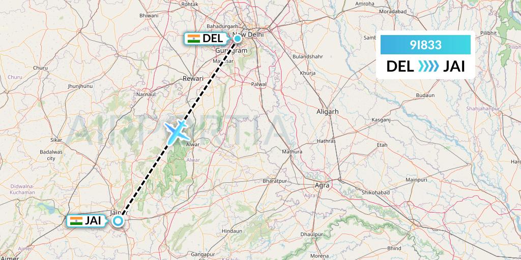 9I833 Air India Regional Flight Map: Delhi to Jaipur