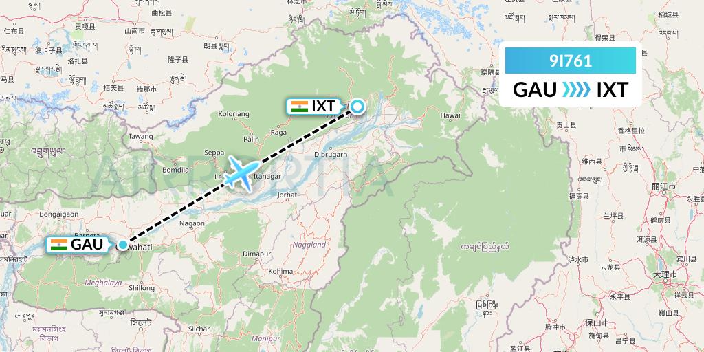 9I761 Air India Regional Flight Map: Guwahati to Pasighat