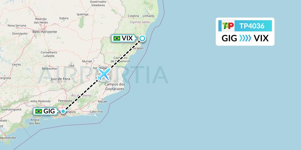 TP4036 TAP Portugal Flight Map: Rio de Janeiro to Vitoria