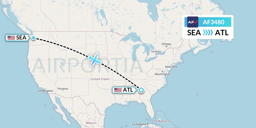 AF3480 Air France Flight Map: Seattle to Atlanta