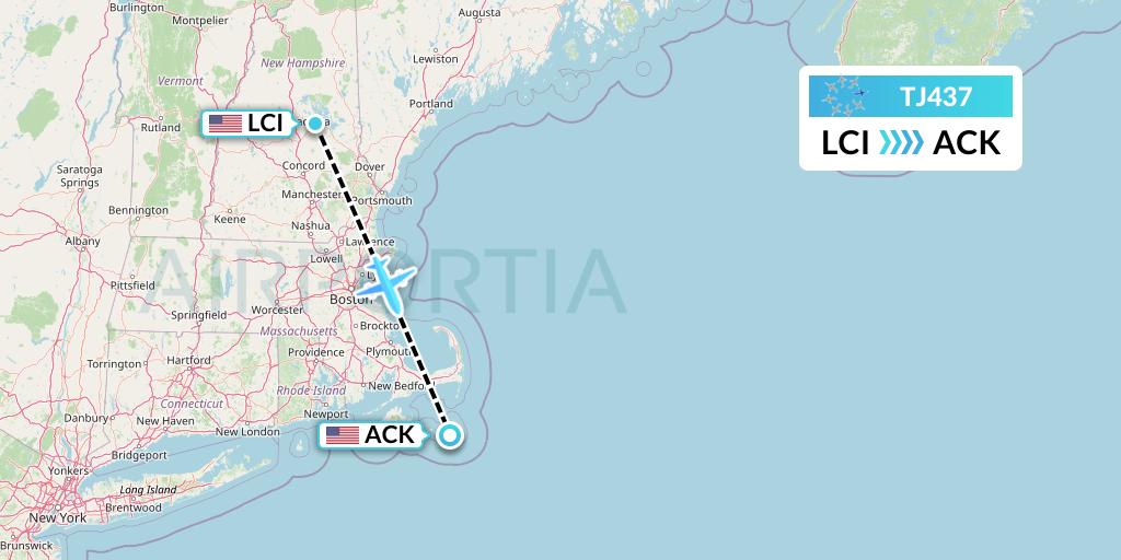 TJ437 Tradewind Aviation Flight Map: Laconia to Nantucket
