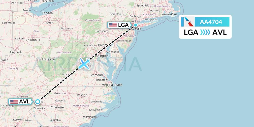 AA4704 American Airlines Flight Map: New York to Asheville