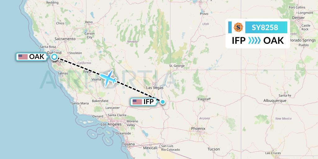SY8258 Sun Country Airlines Flight Map: Bullhead City to Oakland