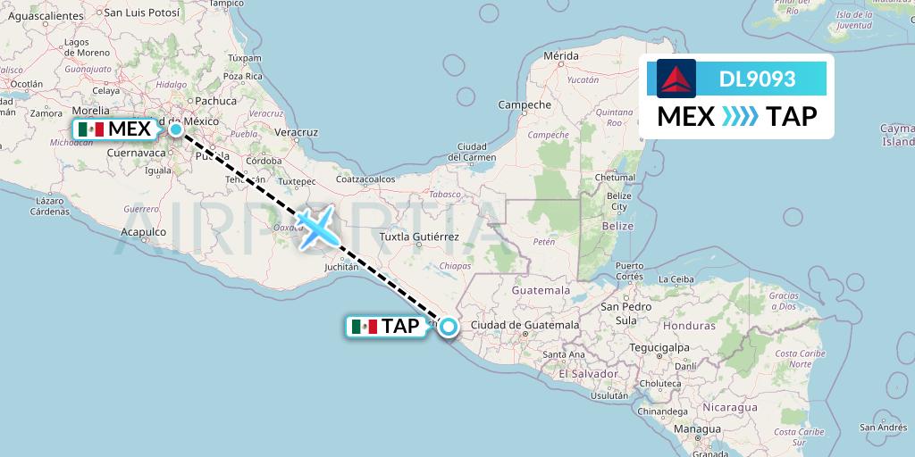 DL9093 Delta Air Lines Flight Map: Mexico City to Tapachula