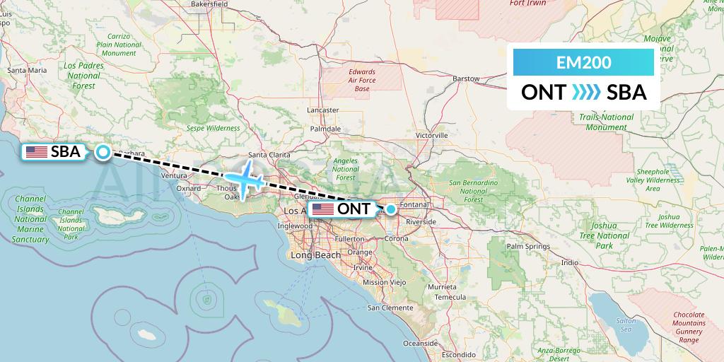 EM200 Empire Airlines Flight Map: Ontario to Santa Barbara