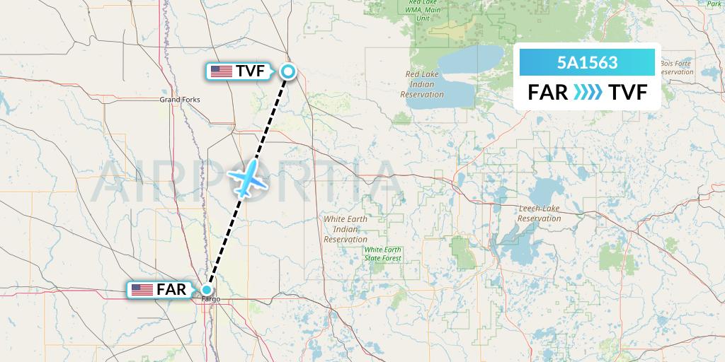 5A1563 Alpine Air Express Flight Map: Fargo to Thief River Falls