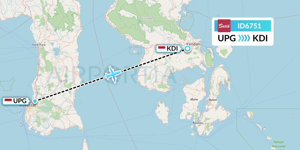 ID6751 Batik Air Flight Map: Makassar to Kendari