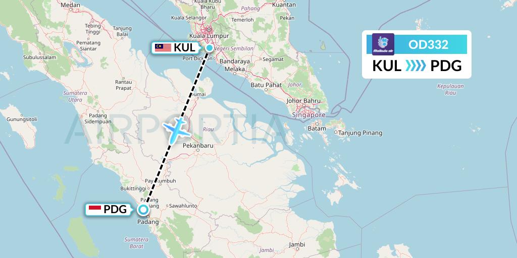 OD332 Batik Air Malaysia Flight Map: Kuala Lumpur to Padang
