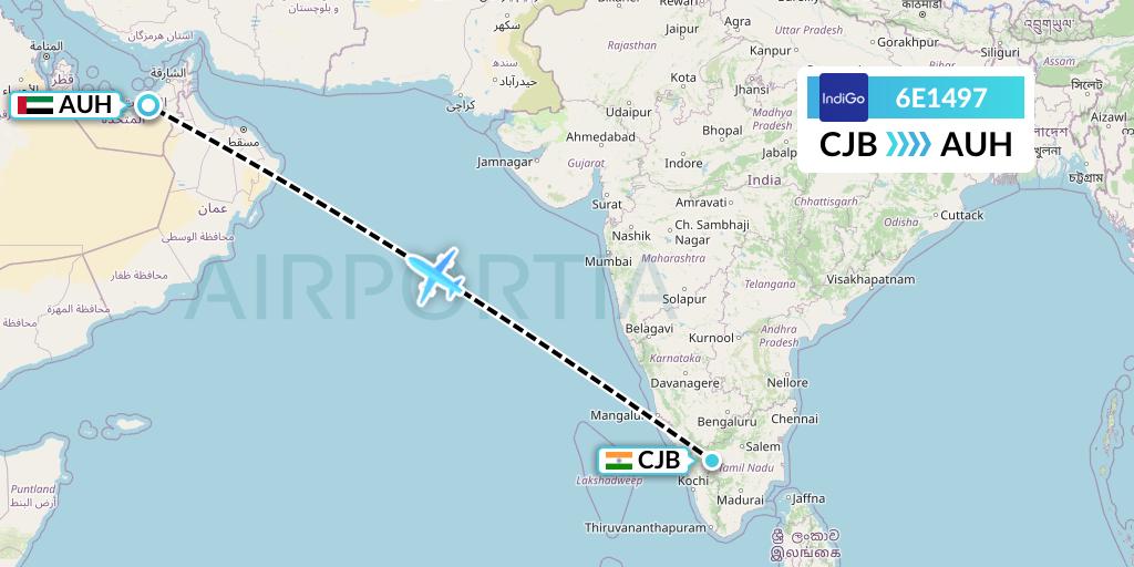 6E1497 IndiGo Airlines Flight Map: Coimbatore to Abu Dhabi