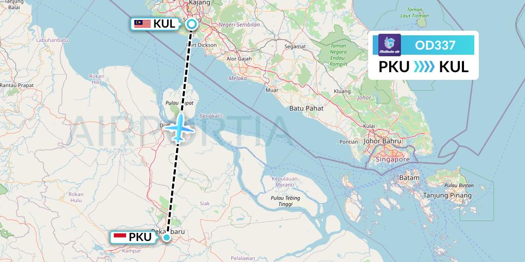 OD337 Batik Air Malaysia Flight Map: Pekanbaru to Kuala Lumpur