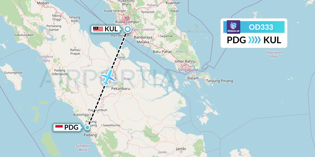 OD333 Batik Air Malaysia Flight Map: Padang to Kuala Lumpur