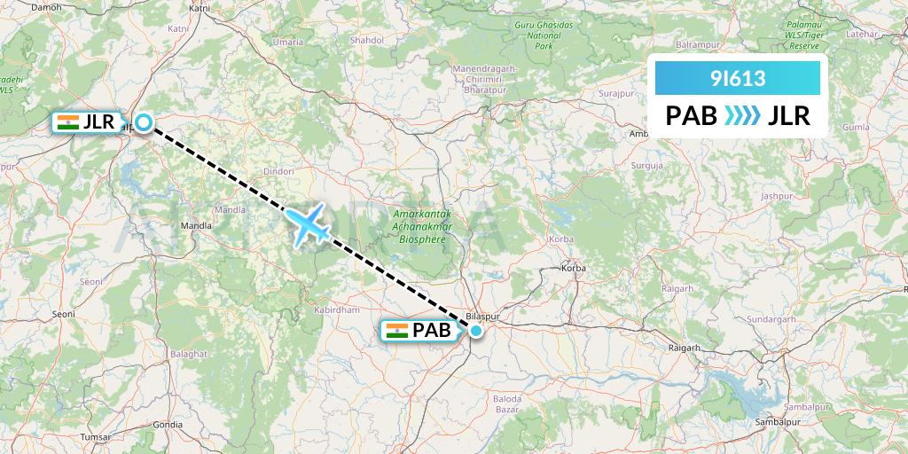 9I613 Air India Regional Flight Map: India to Jabalpur