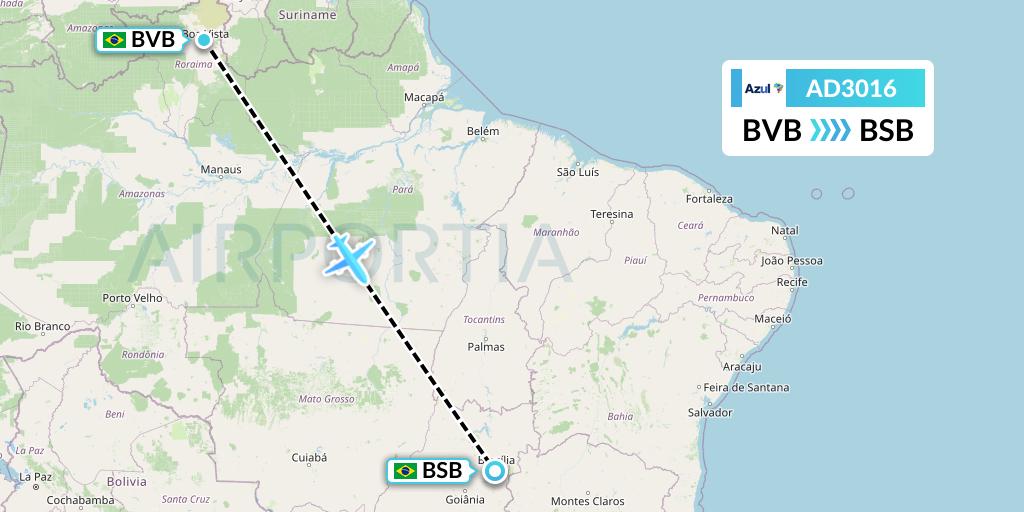 AD3016 Azul Brazilian Airlines Flight Map: Boa Vista to Brasilia
