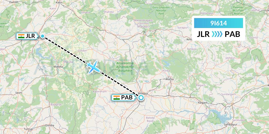 9I614 Air India Regional Flight Map: Jabalpur to India