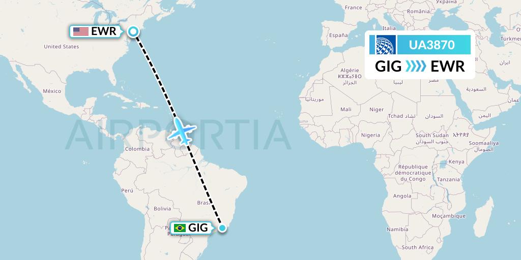 UA3870 United Airlines Flight Map: Rio de Janeiro to New York
