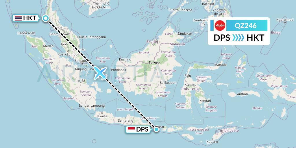 QZ246 Indonesia AirAsia Flight Map: Denpasar to Phuket