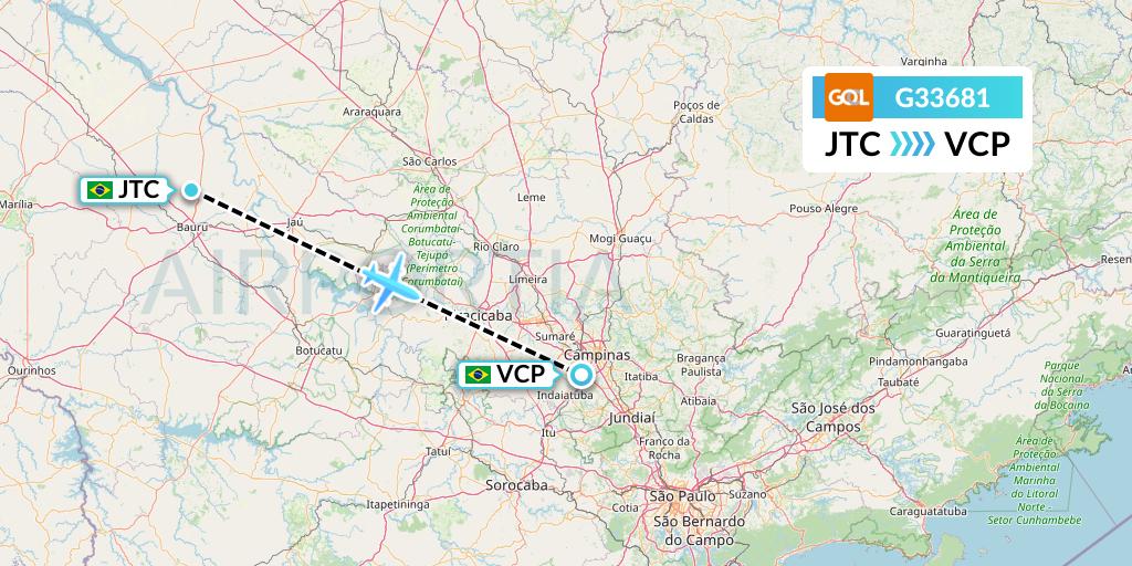 G33681 GOL Transportes Aeros Flight Map: Bauru to Campinas