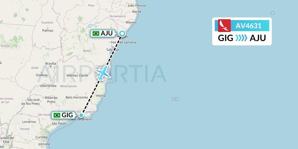 AV4631 Avianca Flight Map: Rio de Janeiro to Aracaju
