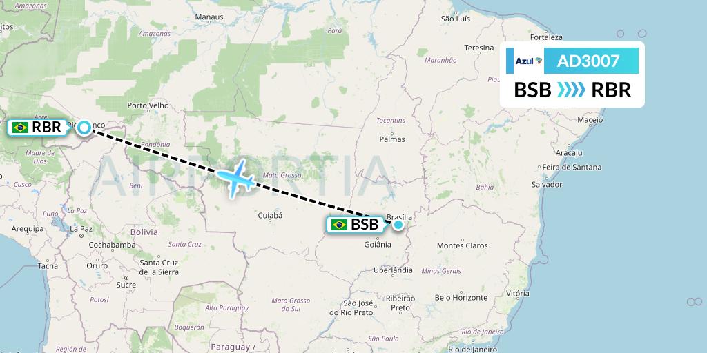 AD3007 Azul Brazilian Airlines Flight Map: Brasilia to Rio Branco