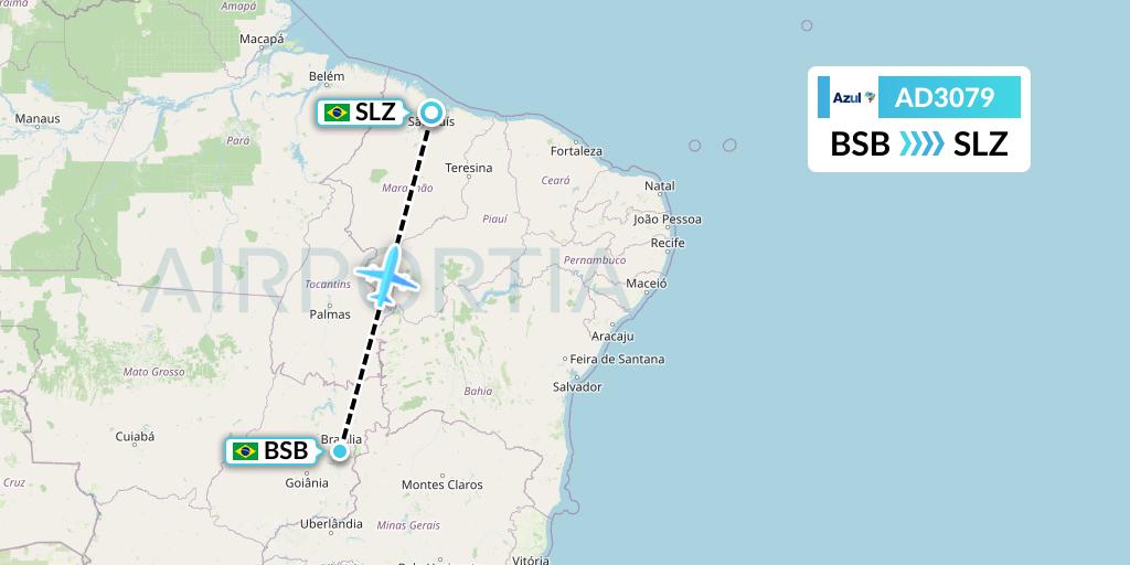 AD3079 Azul Brazilian Airlines Flight Map: Brasilia to Sao Luis