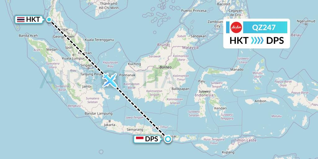 QZ247 Indonesia AirAsia Flight Map: Phuket to Denpasar