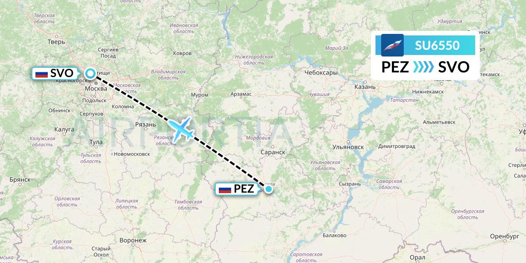 SU6550 Aeroflot Flight Map: Penza to Moscow